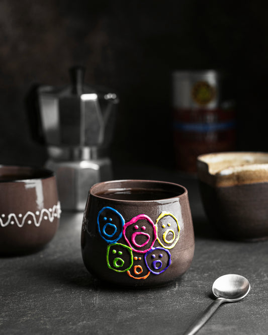 "Şaşumuş" Kulpsuz Elyapımı Porselen Kahve Çay Latte Kokteyl Kupa Bardak